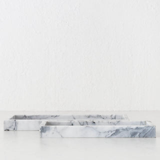 CAMERO MARBLE RECTANGLE TRAY  |  SET OF 2  |  CARRARA WHITE MARBLE