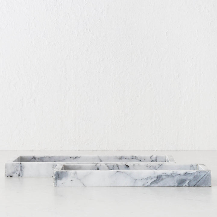 CAMERO MARBLE RECTANGLE TRAY  |  SET OF 2  |  CARRARA WHITE MARBLE