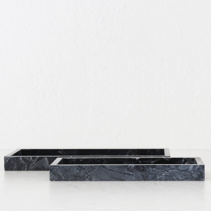 CAMERO MARBLE RECTANGLE TRAY  |  SET OF 2  |  EMAS DARK GREY MARBLE