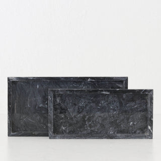 CAMERO MARBLE RECTANGLE TRAY  |  SET OF 2  |  EMAS DARK GREY MARBLE