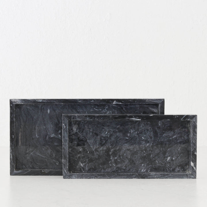 CAMERO MARBLE RECTANGLE TRAY  |  SET OF 2  |  EMAS DARK GREY MARBLE