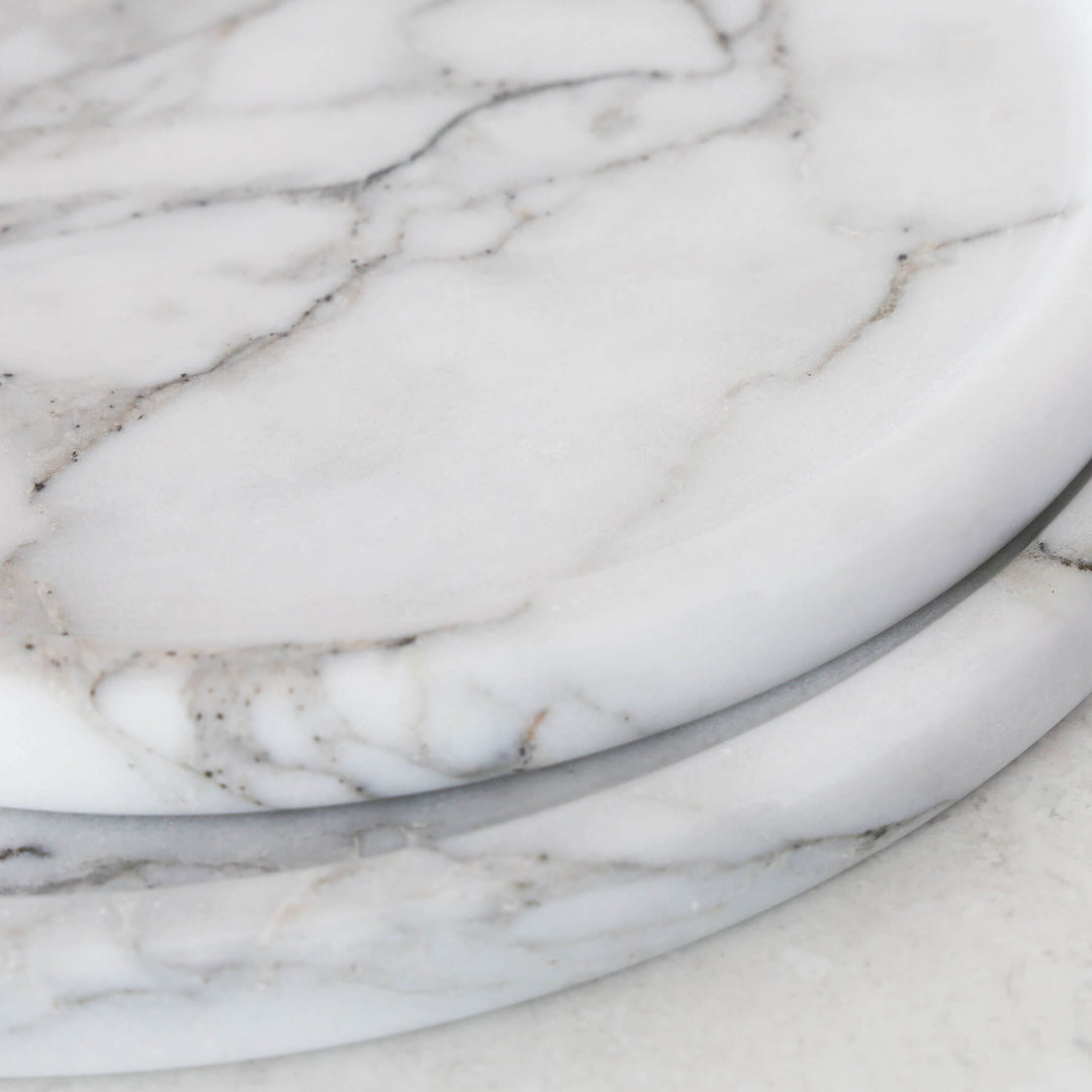 CAMERO MARBLE ROUND TRAY  |  SET OF 2  |  CARRARA WHITE MARBLE