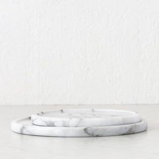 CAMERO MARBLE ROUND TRAY  |  SET OF 2  |  CARRARA WHITE MARBLE