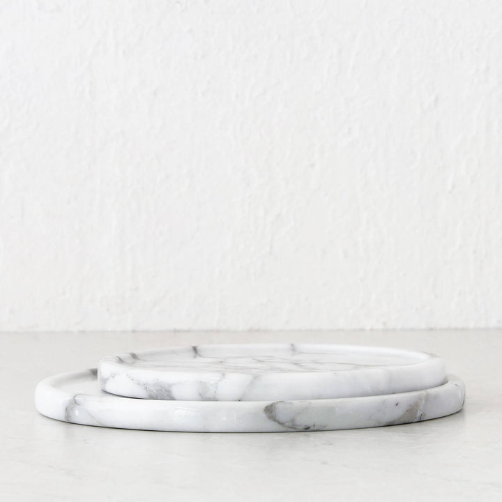 CAMERO MARBLE ROUND TRAY  |  SET OF 2  |  CARRARA WHITE MARBLE