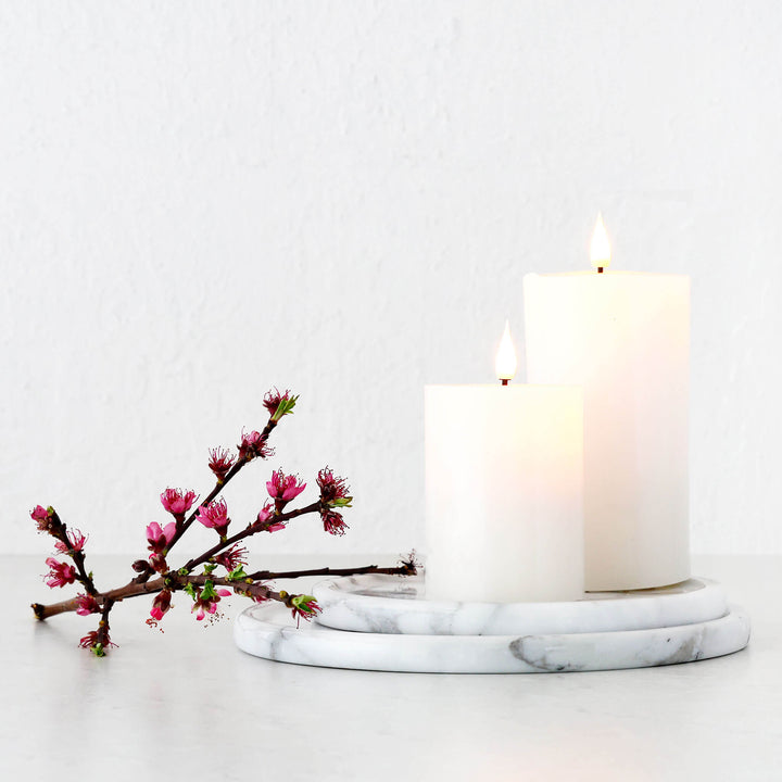 CAMERO MARBLE ROUND TRAY  |  SET OF 2  |  CARRARA WHITE MARBLE