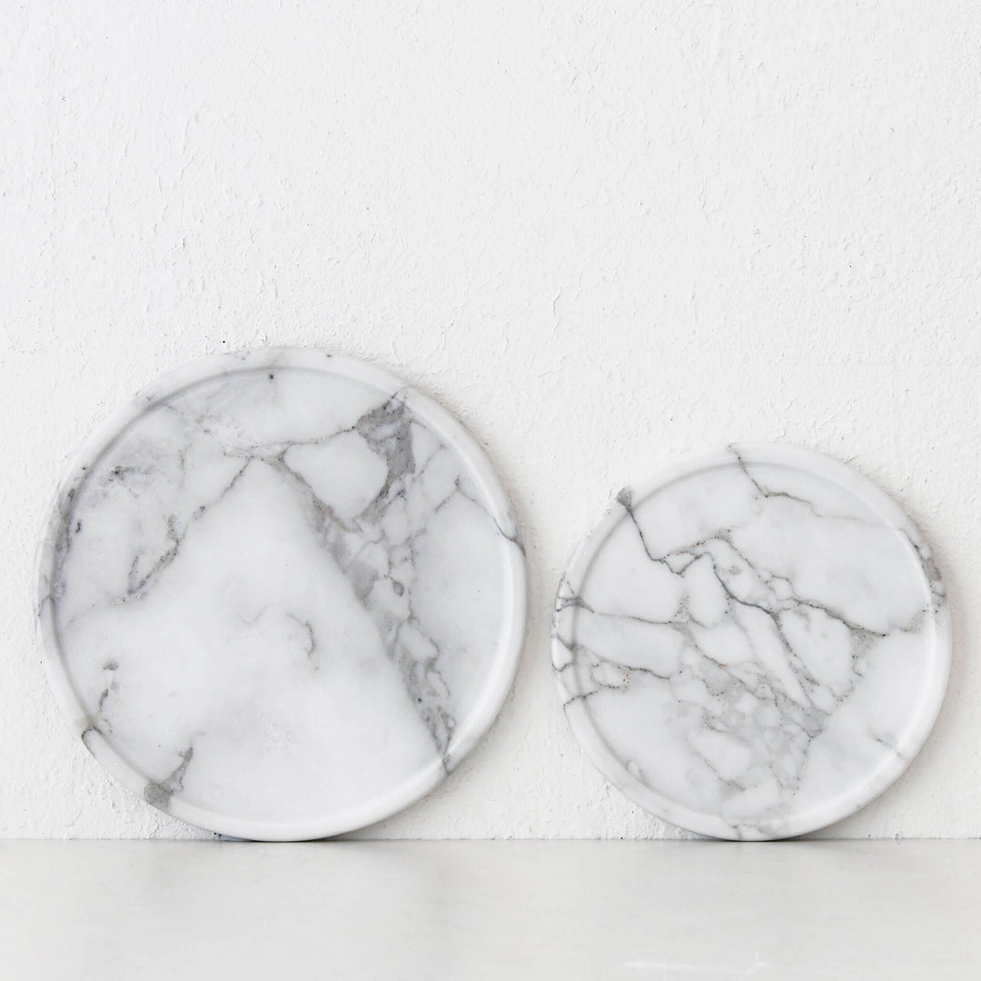CAMERO MARBLE ROUND TRAY  |  SET OF 2  |  CARRARA WHITE MARBLE