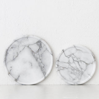 CAMERO MARBLE ROUND TRAY  |  SET OF 2  |  CARRARA WHITE MARBLE