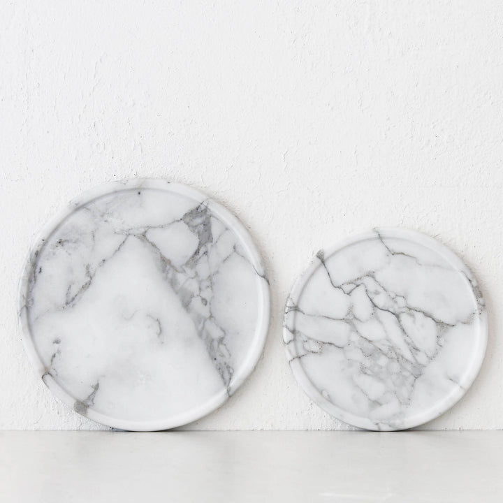CAMERO MARBLE ROUND TRAY  |  SET OF 2  |  CARRARA WHITE MARBLE