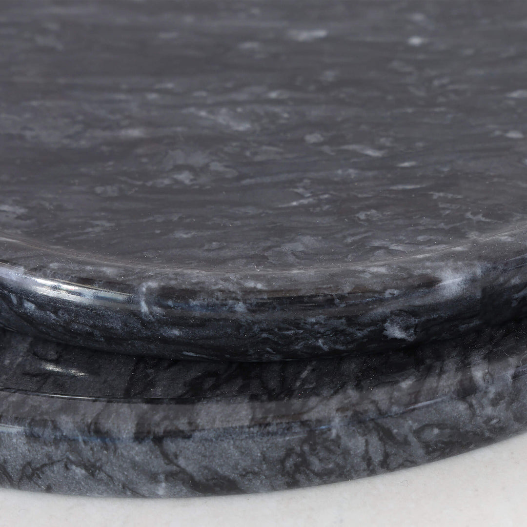 CAMERO MARBLE ROUND TRAY  |  SET OF 2  |  EMAS DARK GREY MARBLE