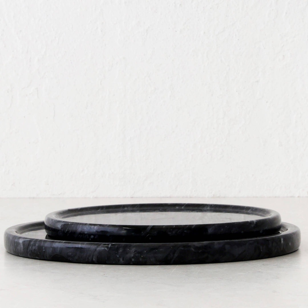 CAMERO MARBLE ROUND TRAY  |  SET OF 2  |  EMAS DARK GREY MARBLE