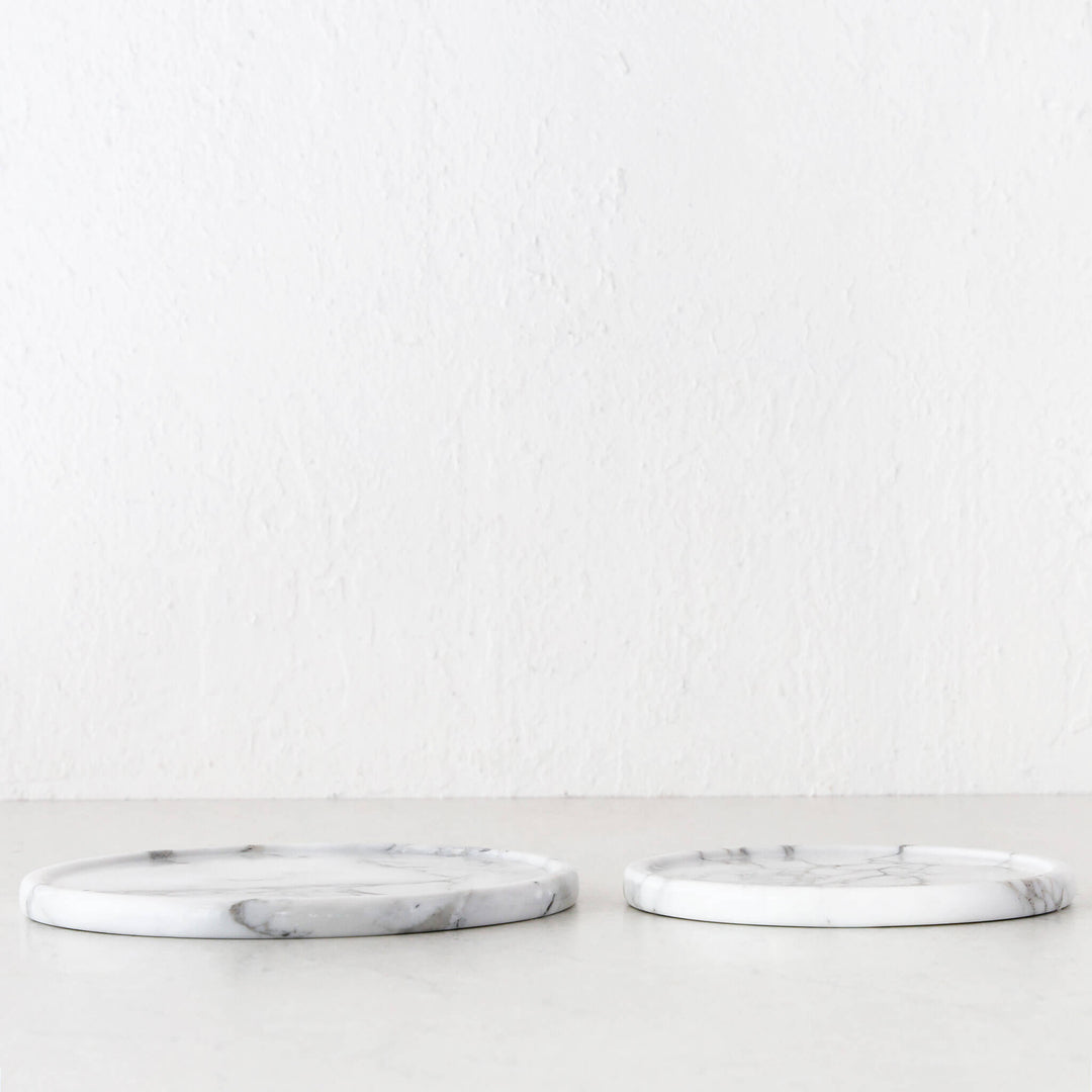 CAMERO MARBLE ROUND TRAY  |  SET OF 2  |  CARRARA WHITE MARBLE