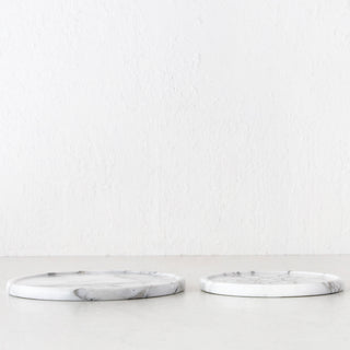 CAMERO MARBLE ROUND TRAY  |  SET OF 2  |  CARRARA WHITE MARBLE