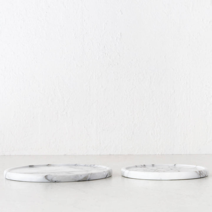 CAMERO MARBLE ROUND TRAY  |  SET OF 2  |  CARRARA WHITE MARBLE