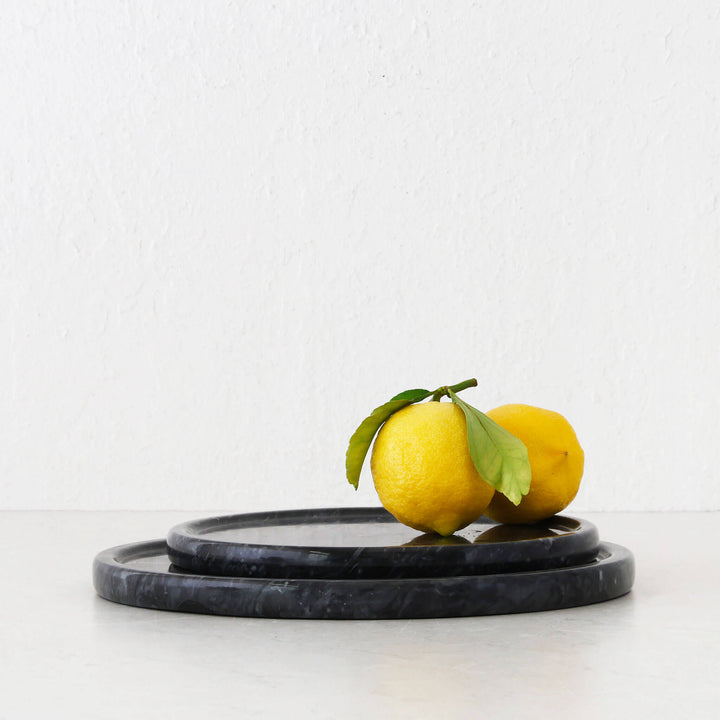 CAMERO MARBLE ROUND TRAY  |  SET OF 2  |  EMAS DARK GREY MARBLE