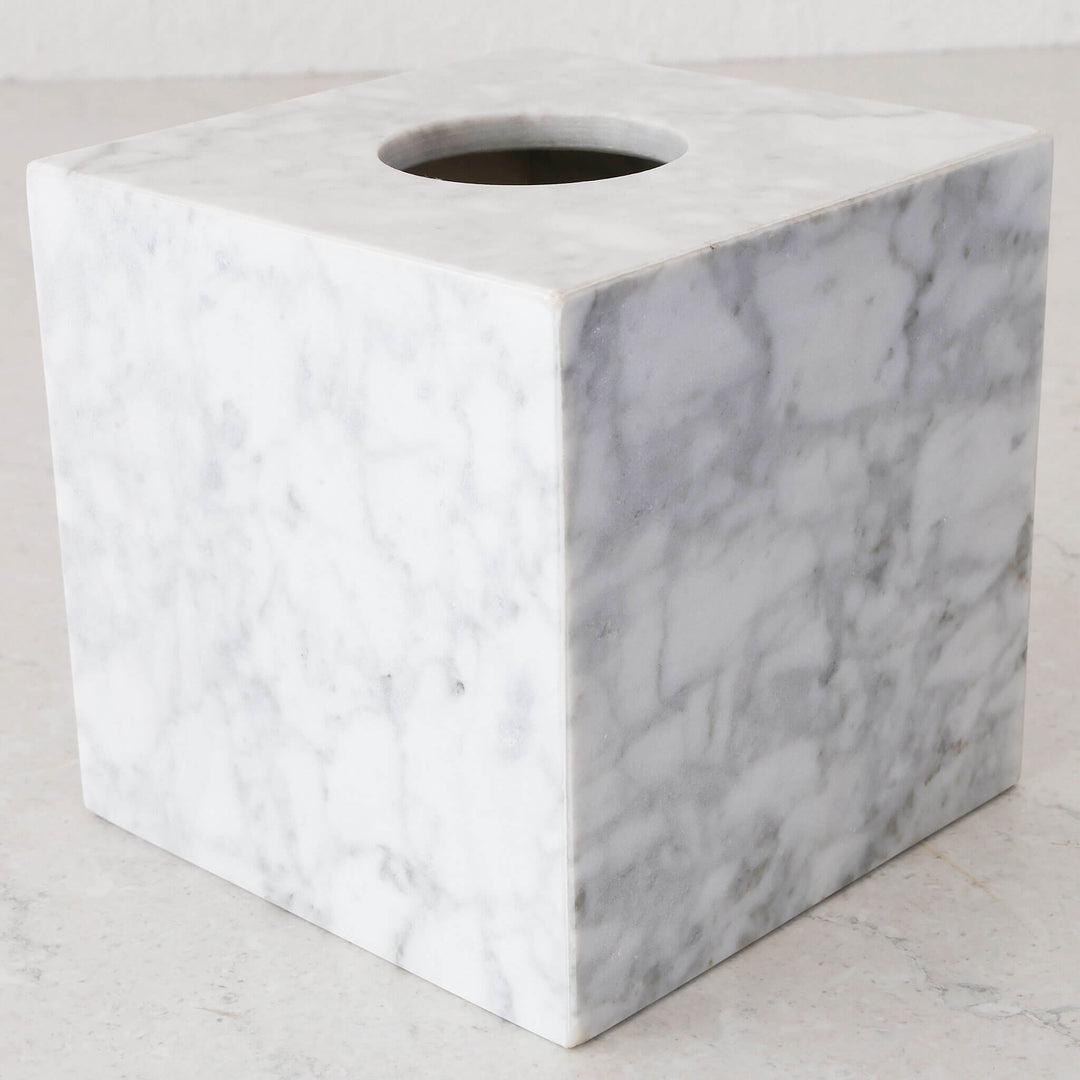 CAMERO MARBLE SQUARE TISSUE BOX  |  CARRARA WHITE MARBLE