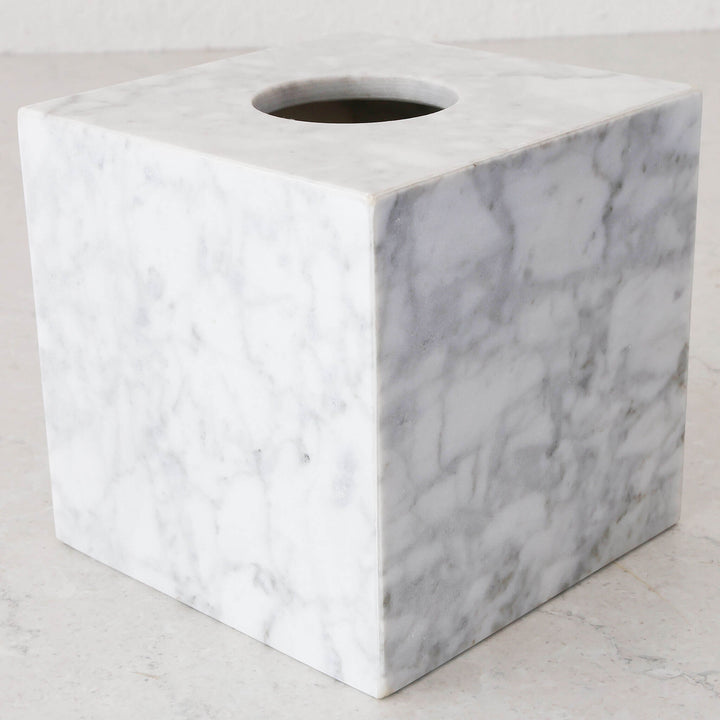 CAMERO MARBLE SQUARE TISSUE BOX  |  CARRARA WHITE MARBLE