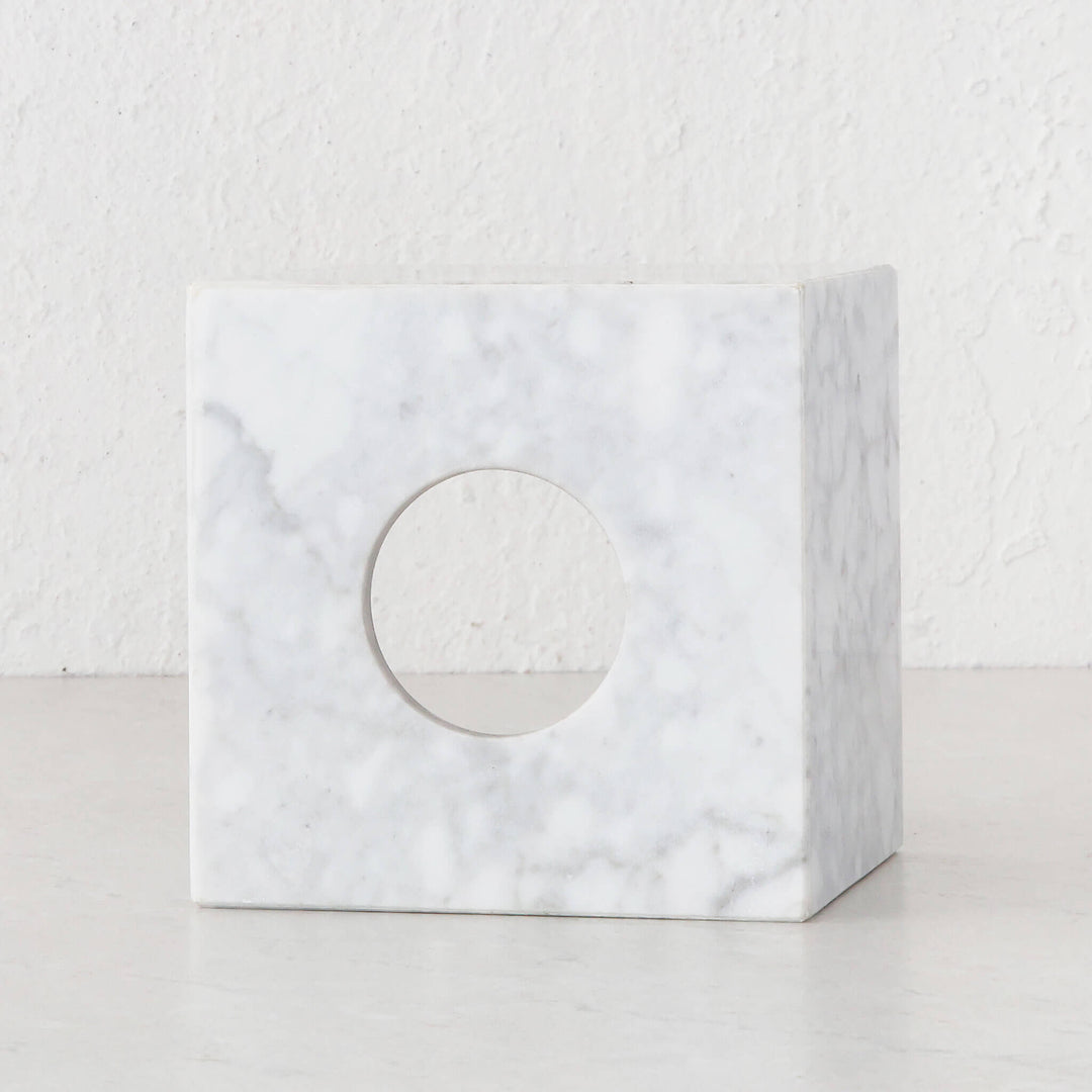 CAMERO MARBLE SQUARE TISSUE BOX  |  CARRARA WHITE MARBLE