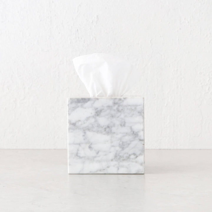 CAMERO MARBLE SQUARE TISSUE BOX  |  CARRARA WHITE MARBLE