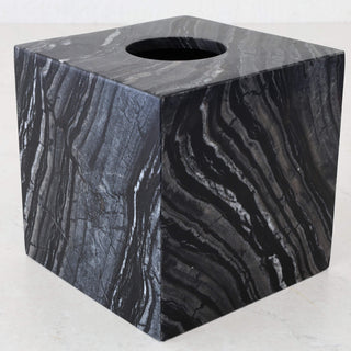 CAMERO MARBLE SQUARE TISSUE BOX  |  EMAS DARK GREY MARBLE