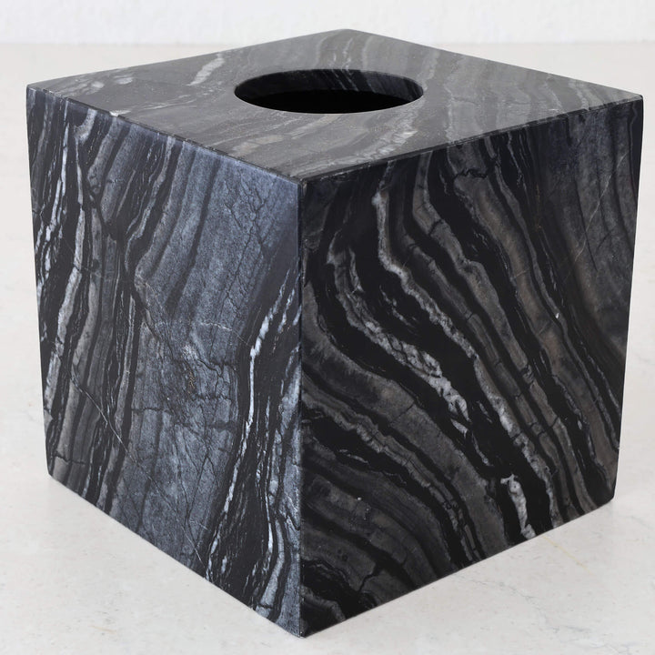 CAMERO MARBLE SQUARE TISSUE BOX  |  EMAS DARK GREY MARBLE