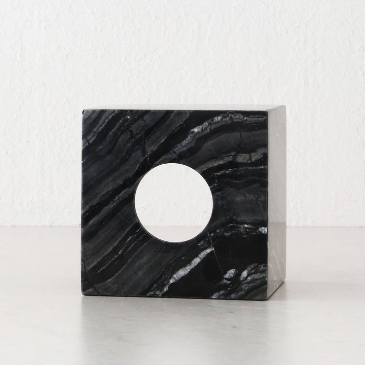 CAMERO MARBLE SQUARE TISSUE BOX  |  EMAS DARK GREY MARBLE