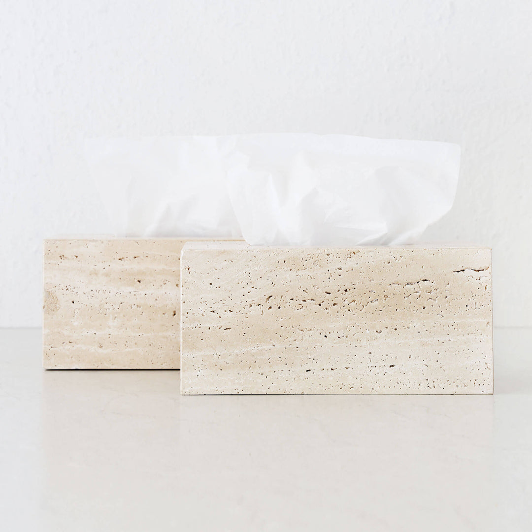 CAMERO STONE RECTANGLE TISSUE BOX  |  BUNDLE X2  |  NATURAL BEIGE TRAVERTINE