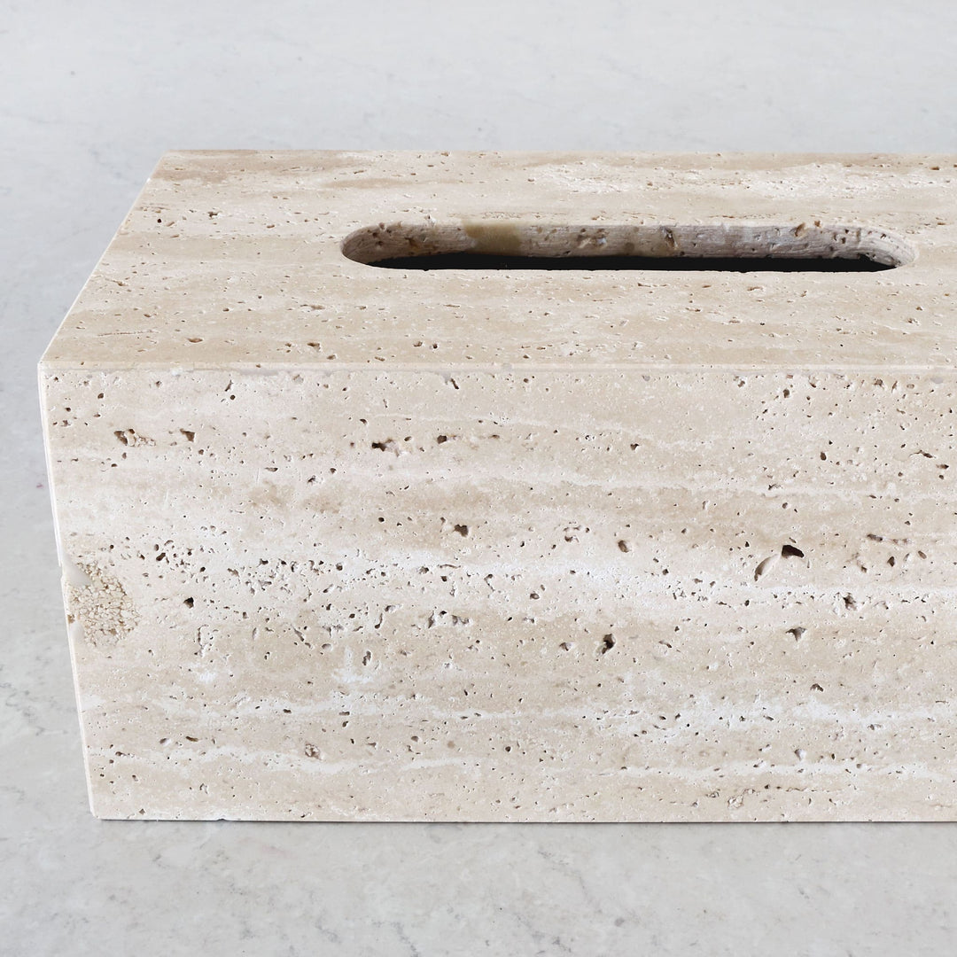 CAMERO STONE RECTANGLE TISSUE BOX  |  NATURAL BEIGE TRAVERTINE