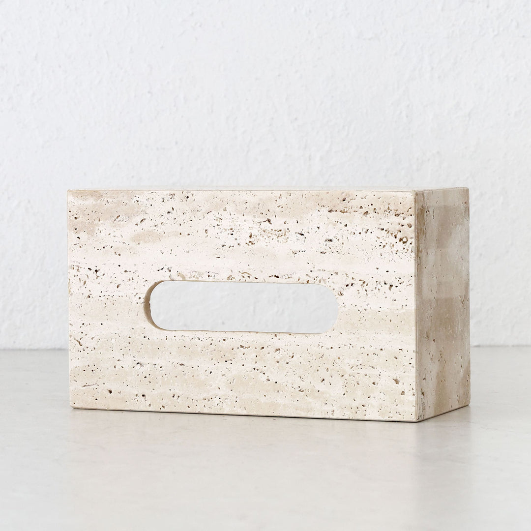 CAMERO STONE RECTANGLE TISSUE BOX  |  NATURAL BEIGE TRAVERTINE