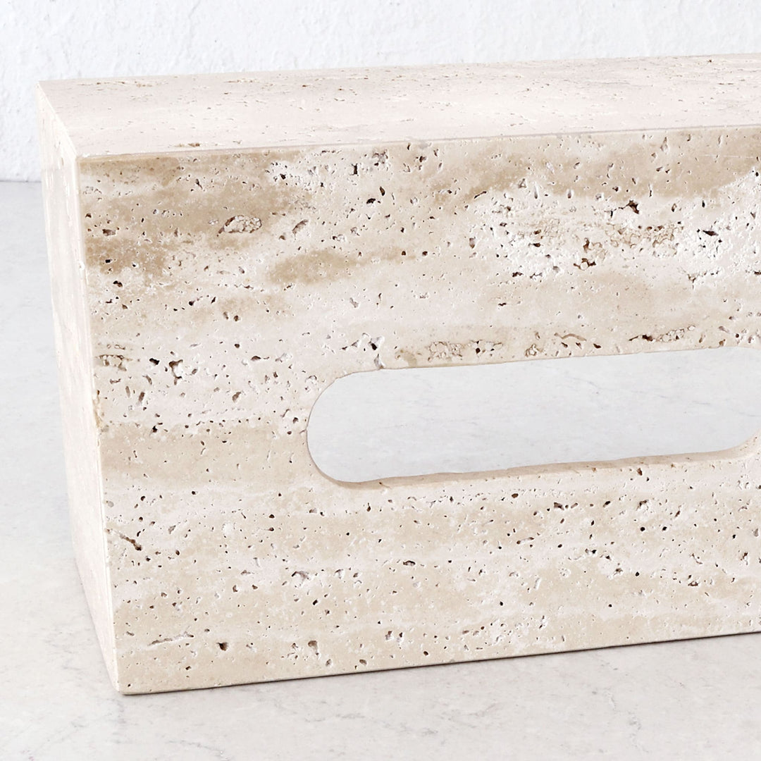 CAMERO STONE RECTANGLE TISSUE BOX  |  NATURAL BEIGE TRAVERTINE