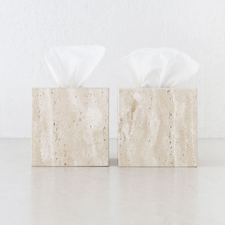 CAMERO STONE SQUARE TISSUE BOX  |  BUNDLE X2  |  NATURAL BEIGE TRAVERTINE
