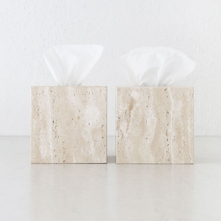 CAMERO STONE SQUARE TISSUE BOX  |  BUNDLE X2  |  NATURAL BEIGE TRAVERTINE