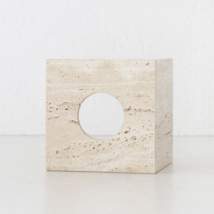 CAMERO STONE SQUARE TISSUE BOX  |  NATURAL BEIGE TRAVERTINE