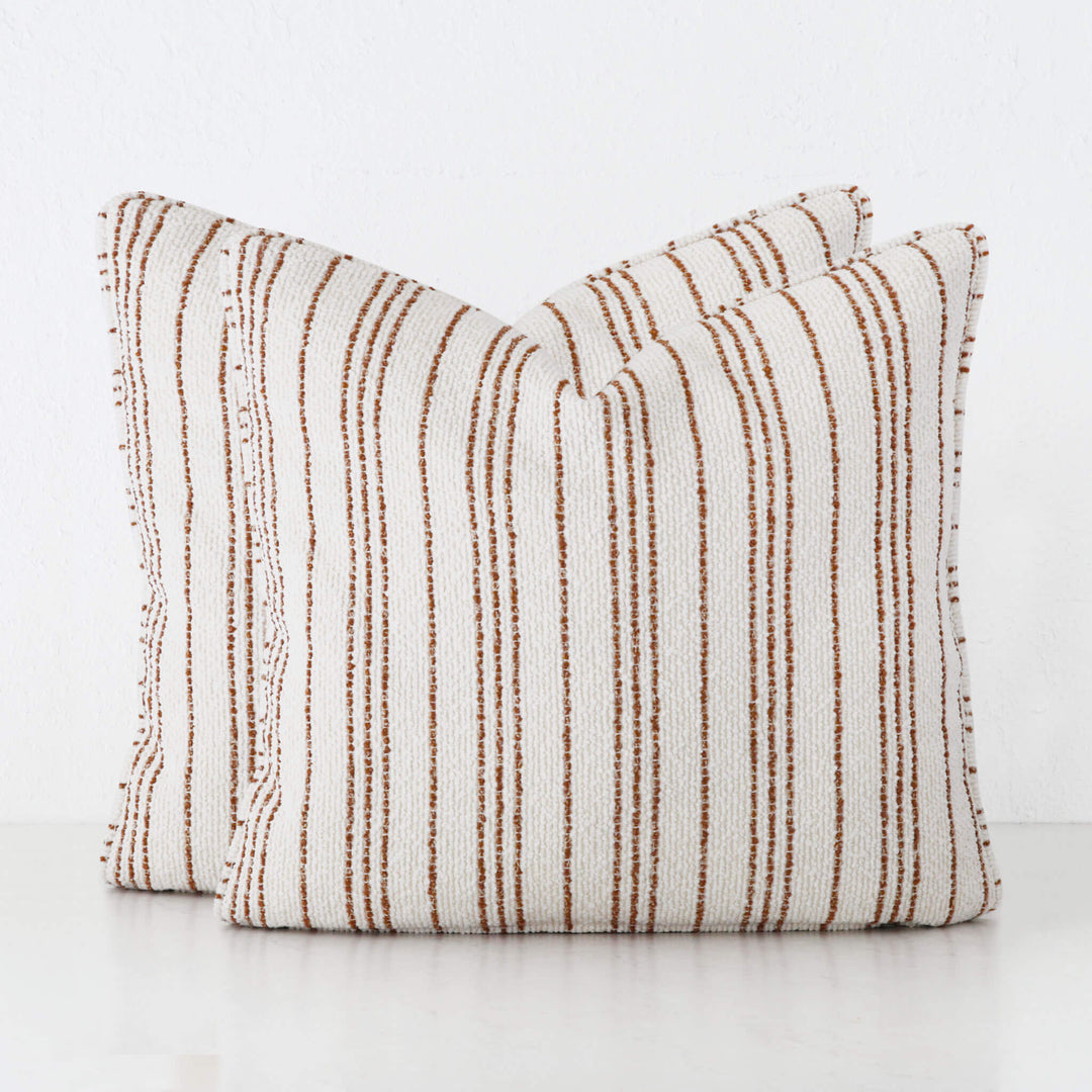 CAMPANIA STRIPE CUSHION BUNDLE X2  |  50X50  |  BURNT CARAMEL + BONE STRIPE