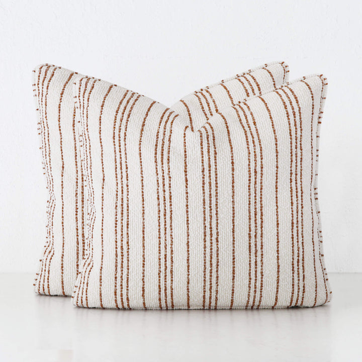 CAMPANIA STRIPE CUSHION BUNDLE X2  |  50X50  |  BURNT CARAMEL + BONE STRIPE