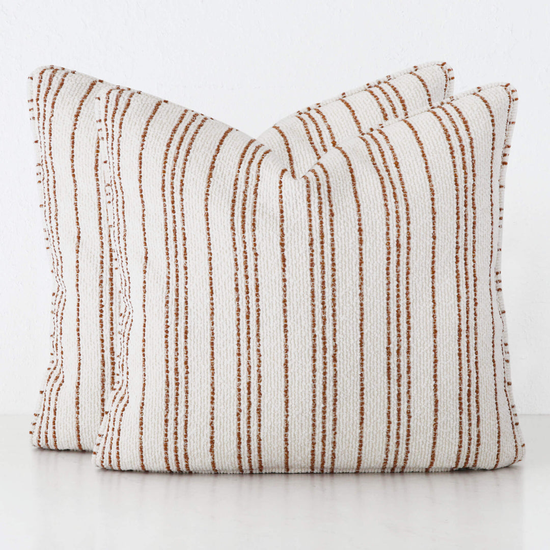 CAMPANIA STRIPE CUSHION BUNDLE X2  |  60X60  |  BONE + BURNT CARAMEL STRIPE