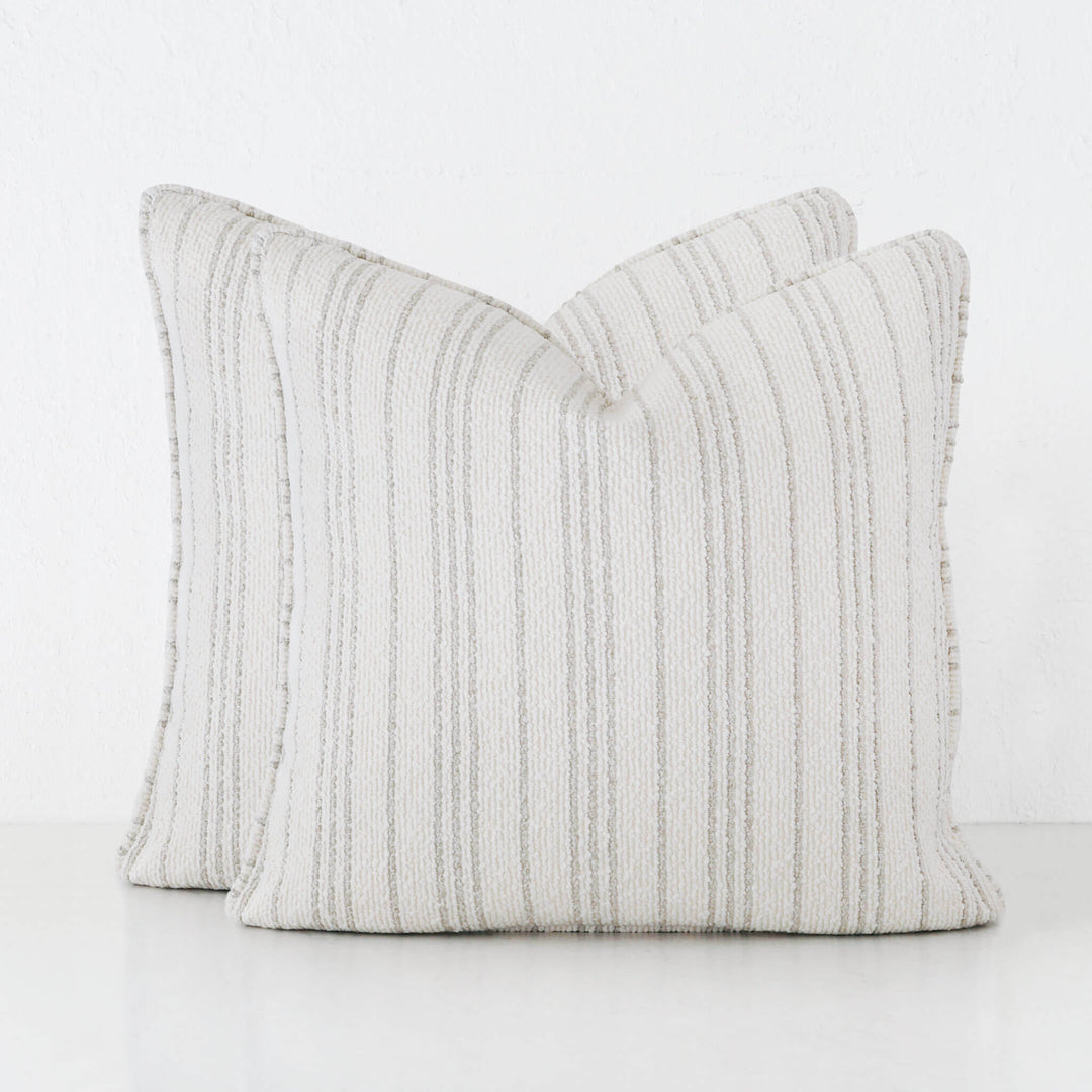 CAMPANIA STRIPE CUSHION BUNDLE X2  |  50X50  |  PEBBLE BEIGE + BONE STRIPE