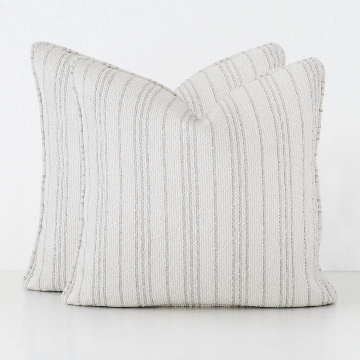 CAMPANIA STRIPE CUSHION BUNDLE X2  |  60X60  |  PEBBLE BEIGE + BONE STRIPE