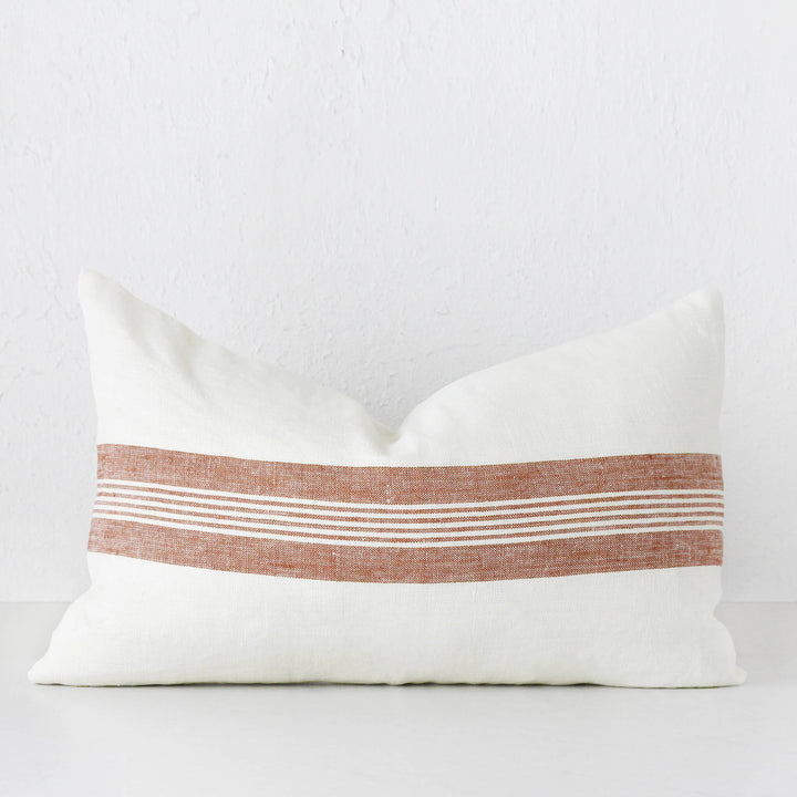 CAMPBELL CUSHION FRENCH HEAVY LINEN  |  40 X 60CM  |  WHITE RUST STRIPE