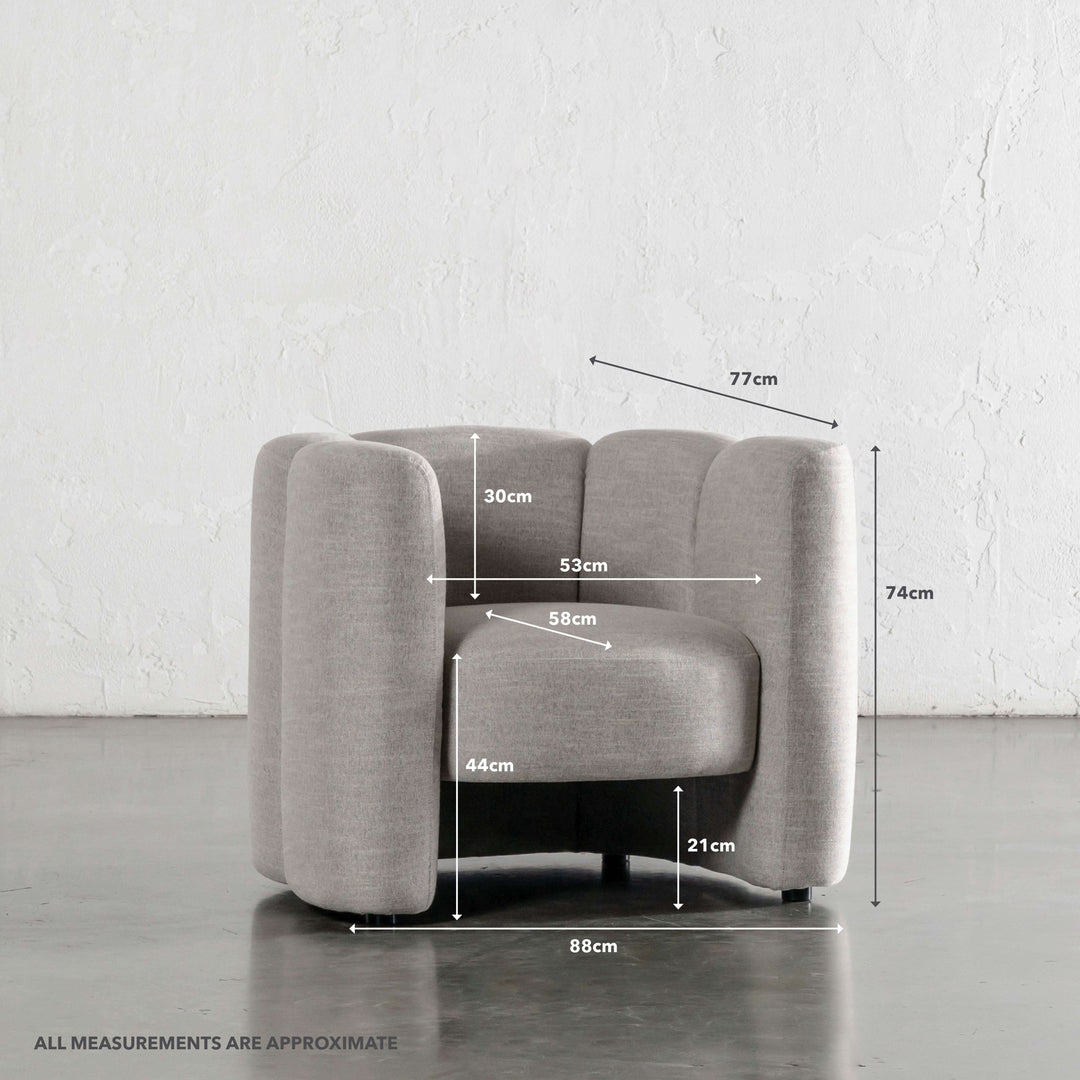 CAMPOS CURVED ARMCHAIR  |  JOVAN EARTH | MEASUREMENTS