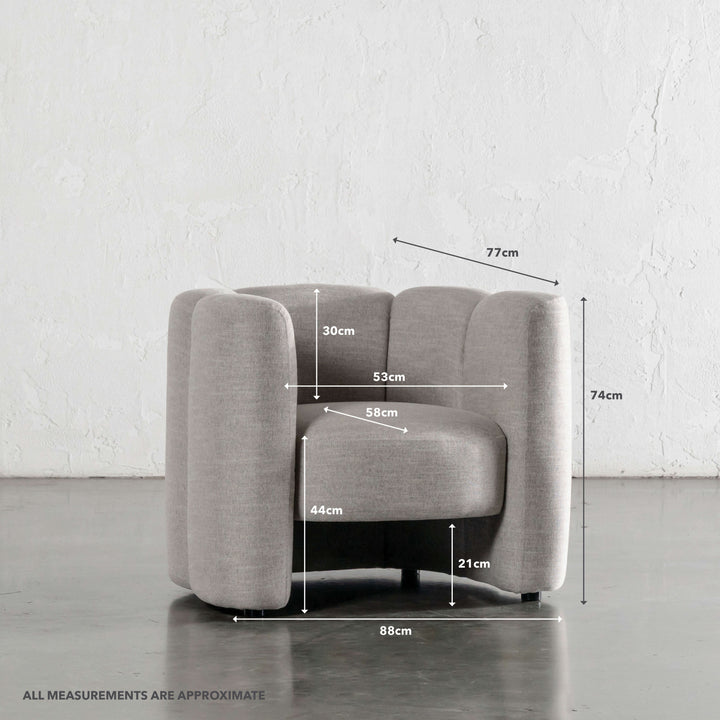 CAMPOS CURVED ARMCHAIR  |  JOVAN EARTH | MEASUREMENTS