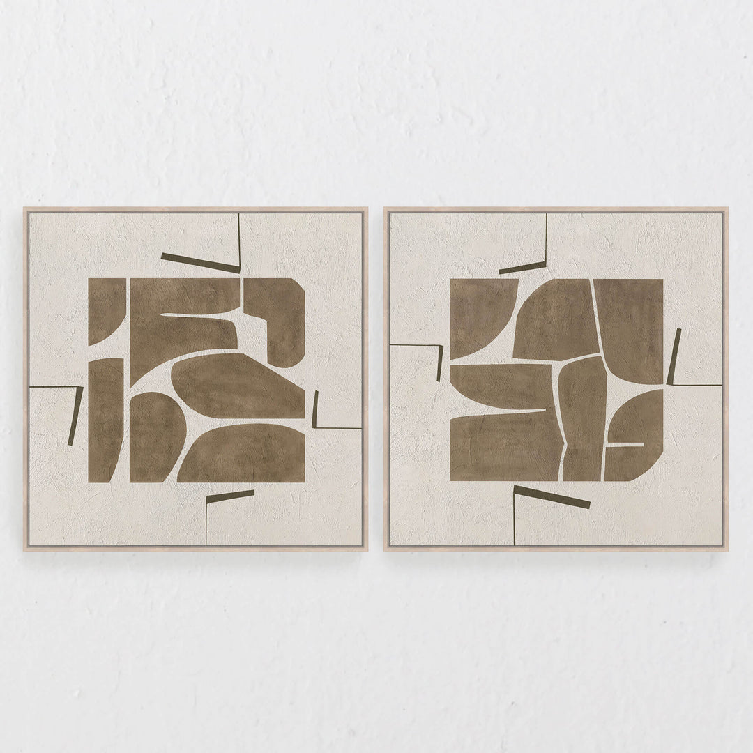 CANELLI FRAMED CANVAS PRINT  |  SET OF 2  |  100 X 100CM  |  MOCHA + LINEN  |  LIGHT NATURAL FRAME