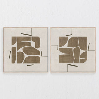 CANELLI FRAMED CANVAS PRINT  |  SET OF 2  |  100 X 100CM  |  MOCHA + LINEN  |  LIGHT NATURAL FRAME