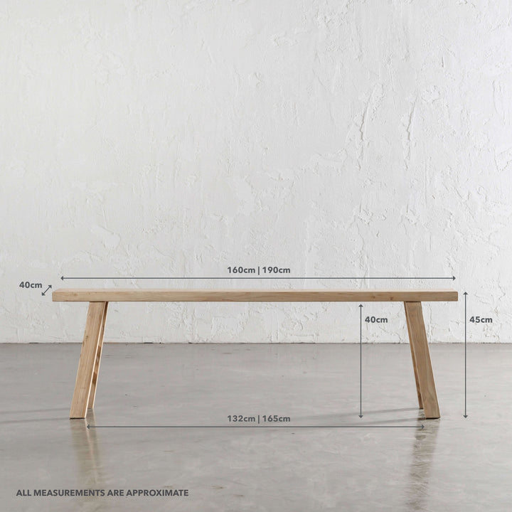 CAPRETTA ELM BENCH  |  160CM + 190CM  |  BLEACHED BRISTLE | MEASUREMENTS