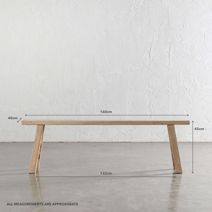 CAPRETTA SLIM ELM BENCH  |  160CM  |  BLEACHED BRISTLE | MEASUREMENTS