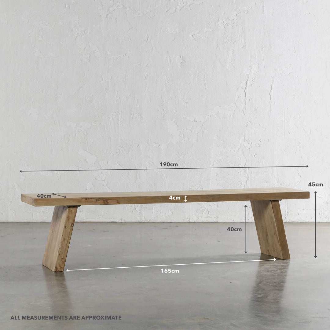 CAPRETTA ELM BENCH  |  190CM  |  BLEACHED BRISTLE | MEASUREMENTS
