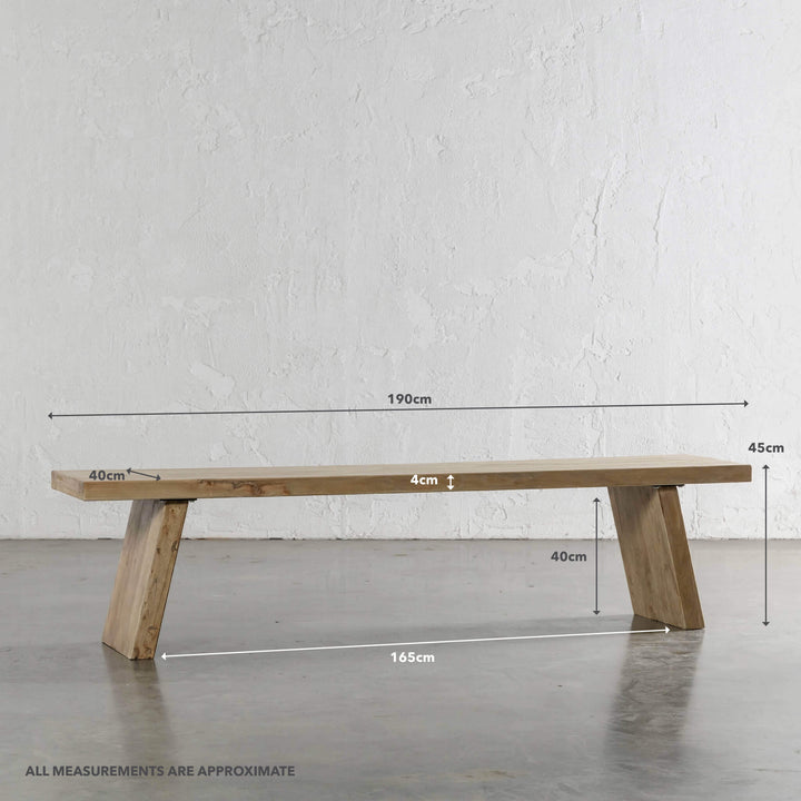 CAPRETTA ELM BENCH  |  190CM  |  BLEACHED BRISTLE | MEASUREMENTS