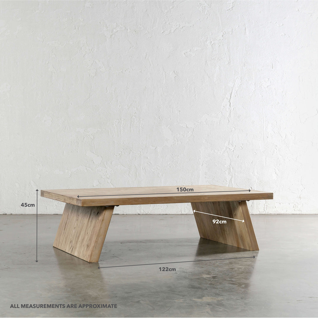 CAPRETTA ELM COFFEE TABLE  |  150CM  |  BLEACHED BRISTLE | MEASUREMENTS