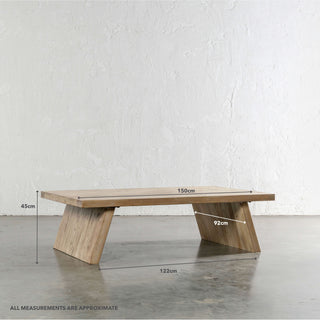 CAPRETTA ELM COFFEE TABLE  |  150CM  |  BLEACHED BRISTLE | MEASUREMENTS