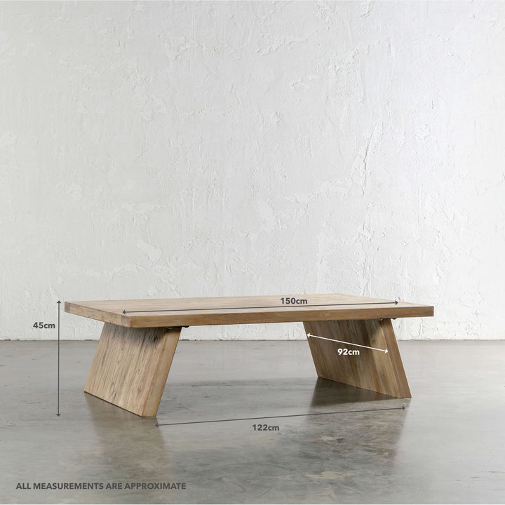 CAPRETTA ELM COFFEE TABLE  |  150CM  |  BLEACHED BRISTLE | MEASUREMENTS