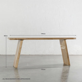 CAPRETTA ELM CONSOLE TABLE  |  190CM  |  BLEACHED BRISTLE | MEASUREMENTS